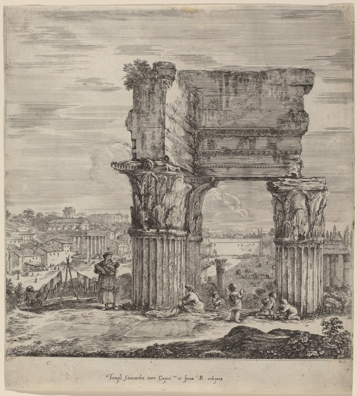 A Concord temploma és a Forum Romanum alkotó: Stefano della Bella