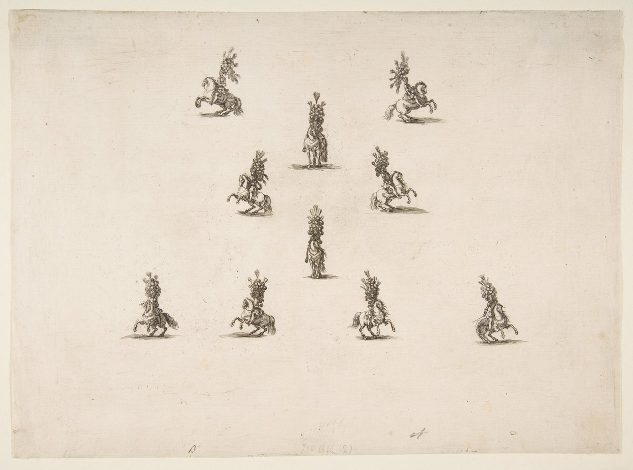 Tíz lovas, köztük öt V-t formáló, 1652. alkotó: Stefano della Bella