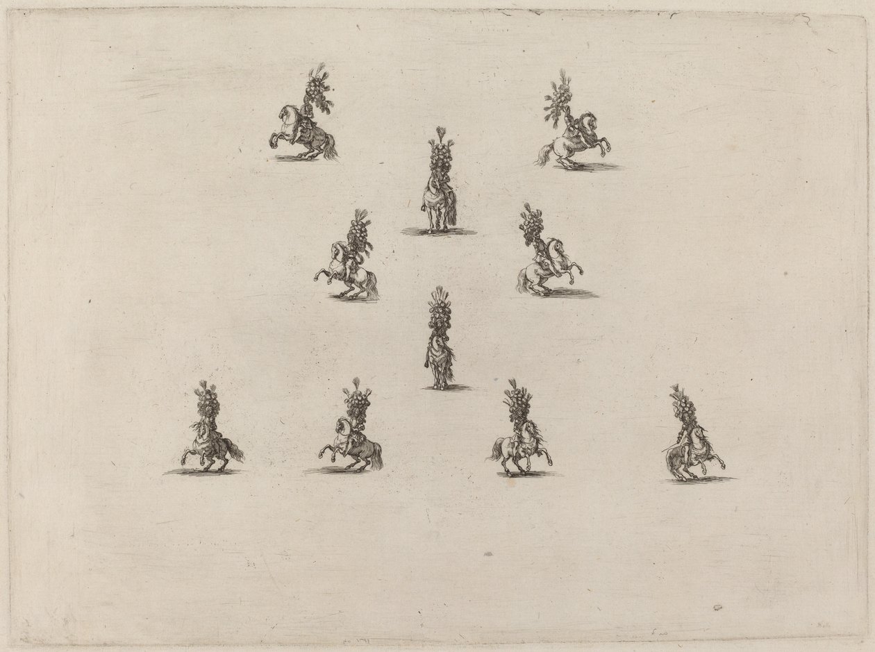 Tíz lovas nagy tollas sisakokkal, 1652. alkotó: Stefano della Bella
