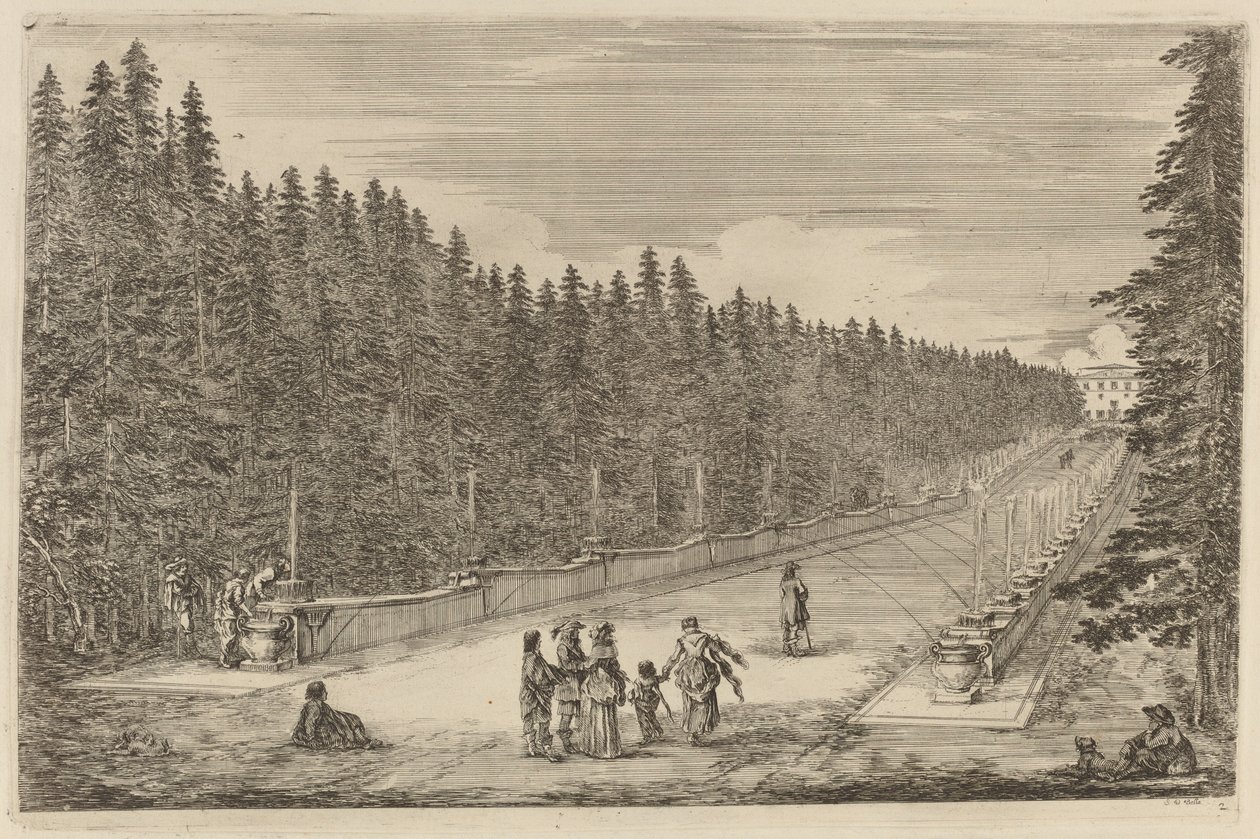 A Szökőkutak sugárútja, valószínűleg 1653-ban. alkotó: Stefano della Bella