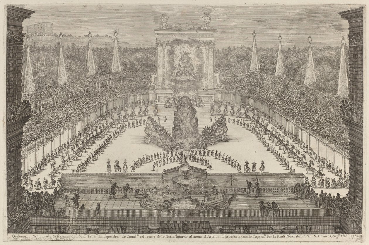 Toszkána hercege, lovas csapatai és kocsijai az Atlasz-hegy körül, 1661. alkotó: Stefano della Bella