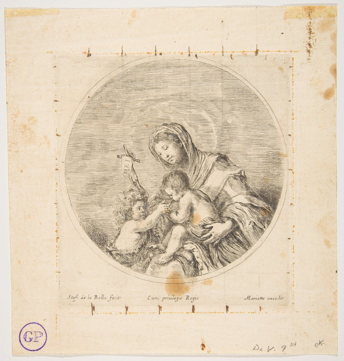 Szűz és gyermek Szent Jánossal, kerek kompozíció, kb. 1641. alkotó: Stefano della Bella
