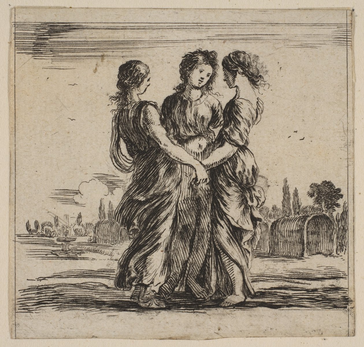 A három kegyelem, a „Mitológia játékából”, Jeu de la Mythologie, 1644. alkotó: Stefano della Bella