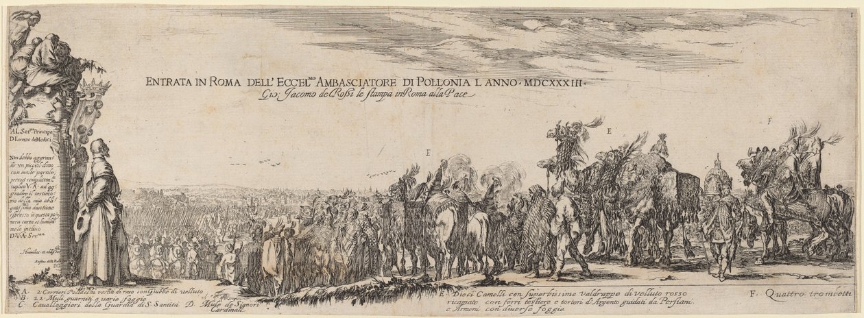 Őexcellenciája, a lengyel nagykövet Rómába való belépésének címlapja, 1633. alkotó: Stefano della Bella