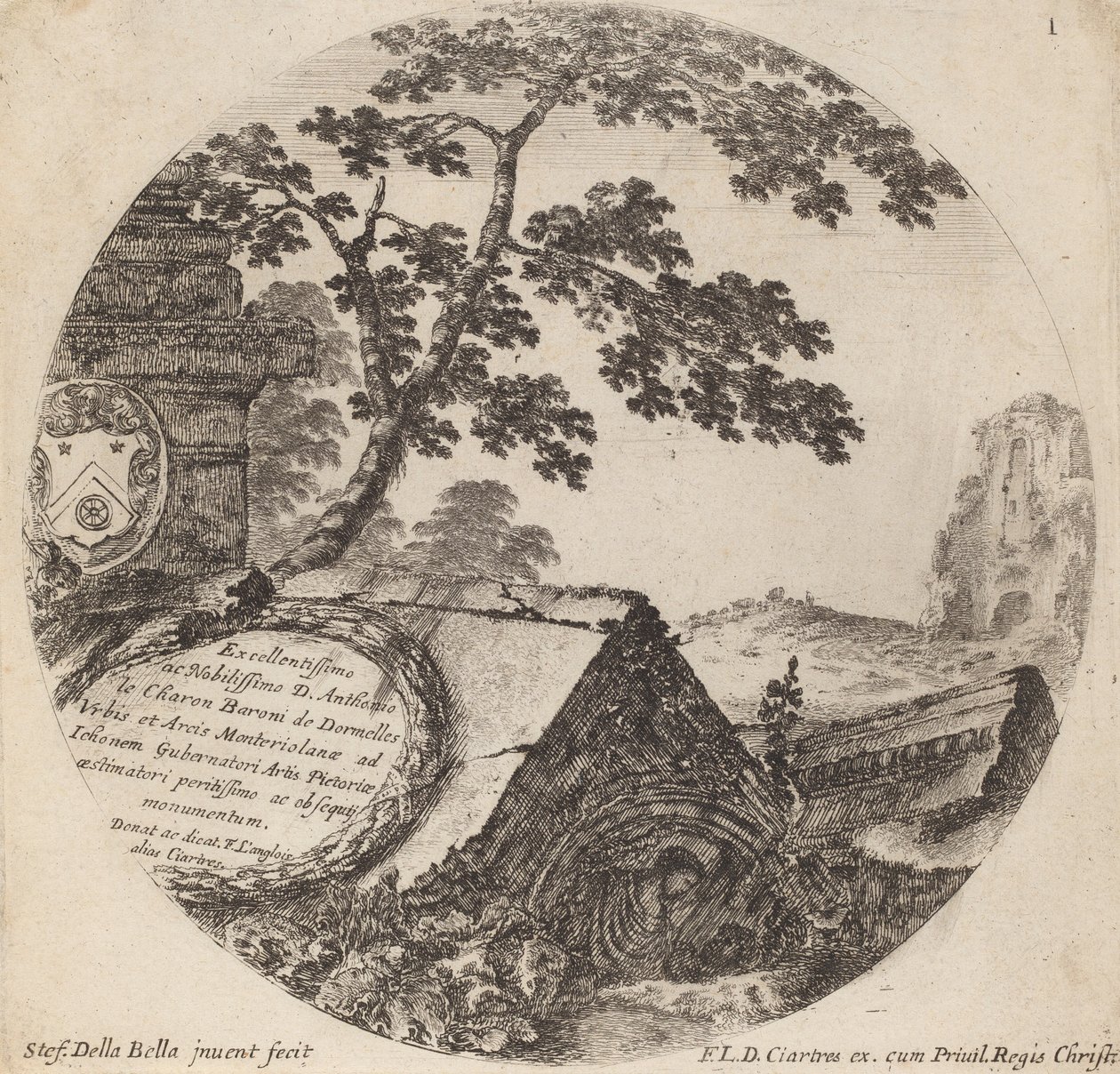 Róma tájai és romjai címlapja, 1646. alkotó: Stefano della Bella