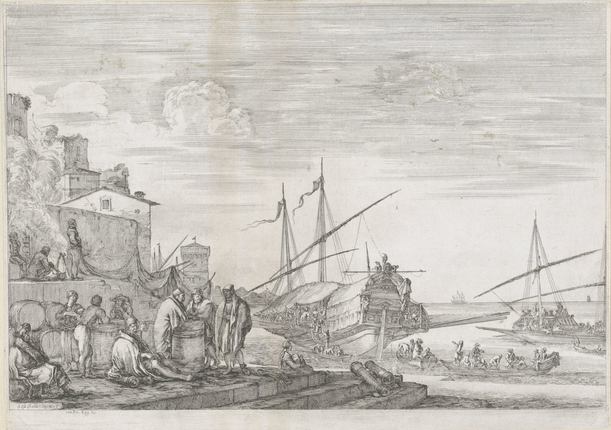 Két gályaraló Livorno kikötőjében Livorno kikötője (sorozat címe) Vues de port de Livourne (sorozat címe) alkotó: Stefano della Bella