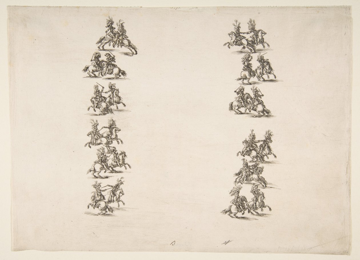 Huszonnégy lovas harcoló két oszlopban, 1652. alkotó: Stefano della Bella
