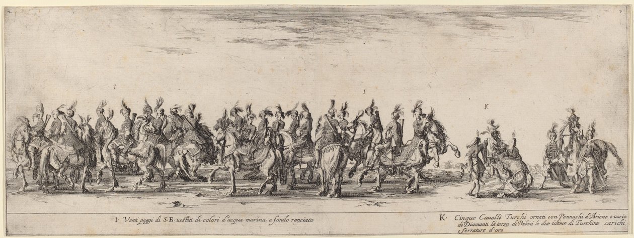 Húsz oldal és öt török ló, 1633. alkotó: Stefano della Bella