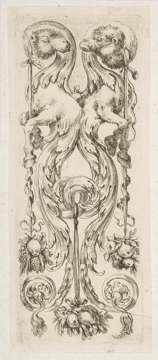 Két egymással szemben álló tevefej díszben végződő testekkel, kb. 1653. alkotó: Stefano della Bella
