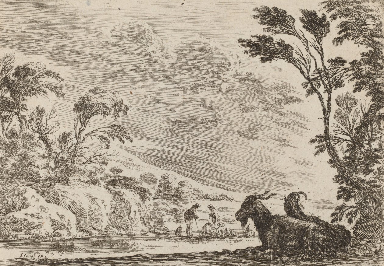 Két kecske fekve, 1642. alkotó: Stefano della Bella