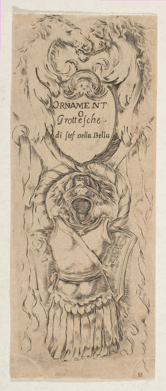 Két lófej pajzsot keretezve, kb. 1653. alkotó: Stefano della Bella