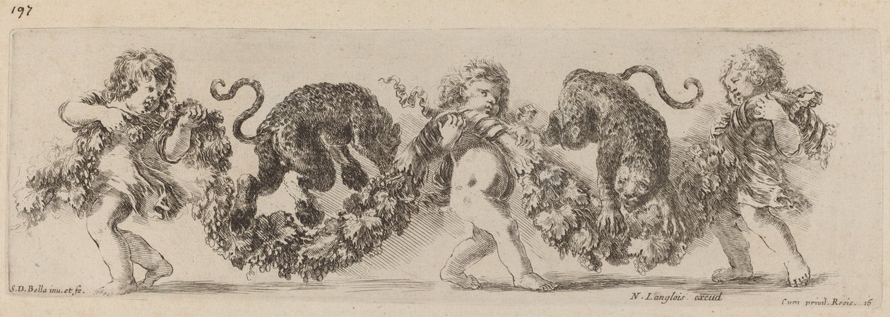 Két leopárd ugrál egy ünnepen, gyerekek támogatásával, valószínűleg 1648-ban. alkotó: Stefano della Bella