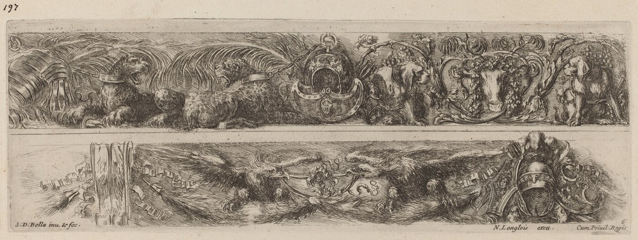 Két díszszalag láncolt leopárdokkal és sasokkal, valószínűleg 1648-ból. alkotó: Stefano della Bella