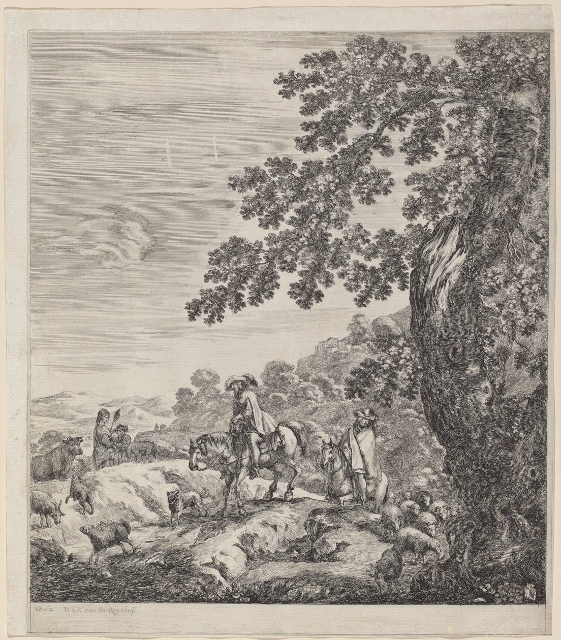Két lovas elhalad egy állatcsorda mellett, 1656. alkotó: Stefano della Bella