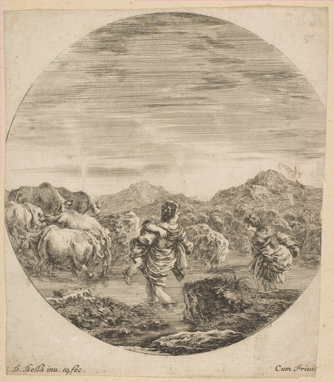 Két nő átkel a patakon, kb. 1646. alkotó: Stefano della Bella