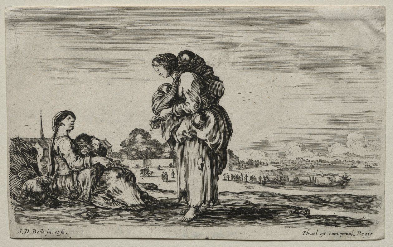 Különféle alakok és tájak: Két anya beszélget egymással, 1649. alkotó: Stefano della Bella