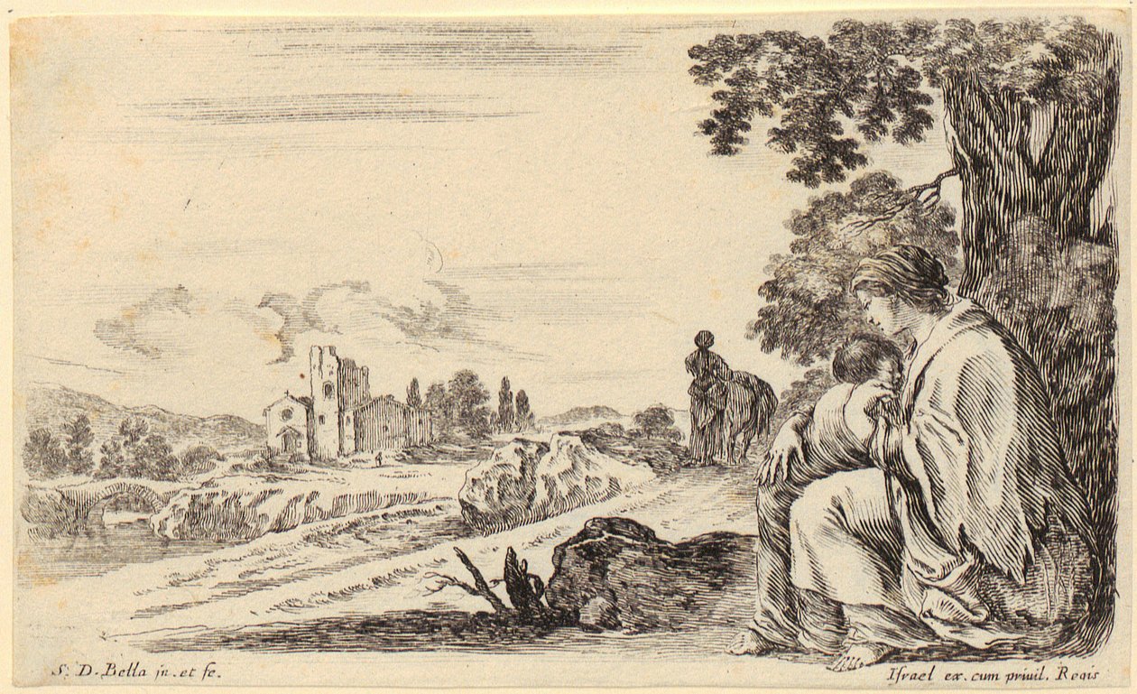 Egy eltévedt lovas útbaigazítást kér, a „Különféle alakok és országok” című sorozat 4. lapja alkotó: Stefano della Bella