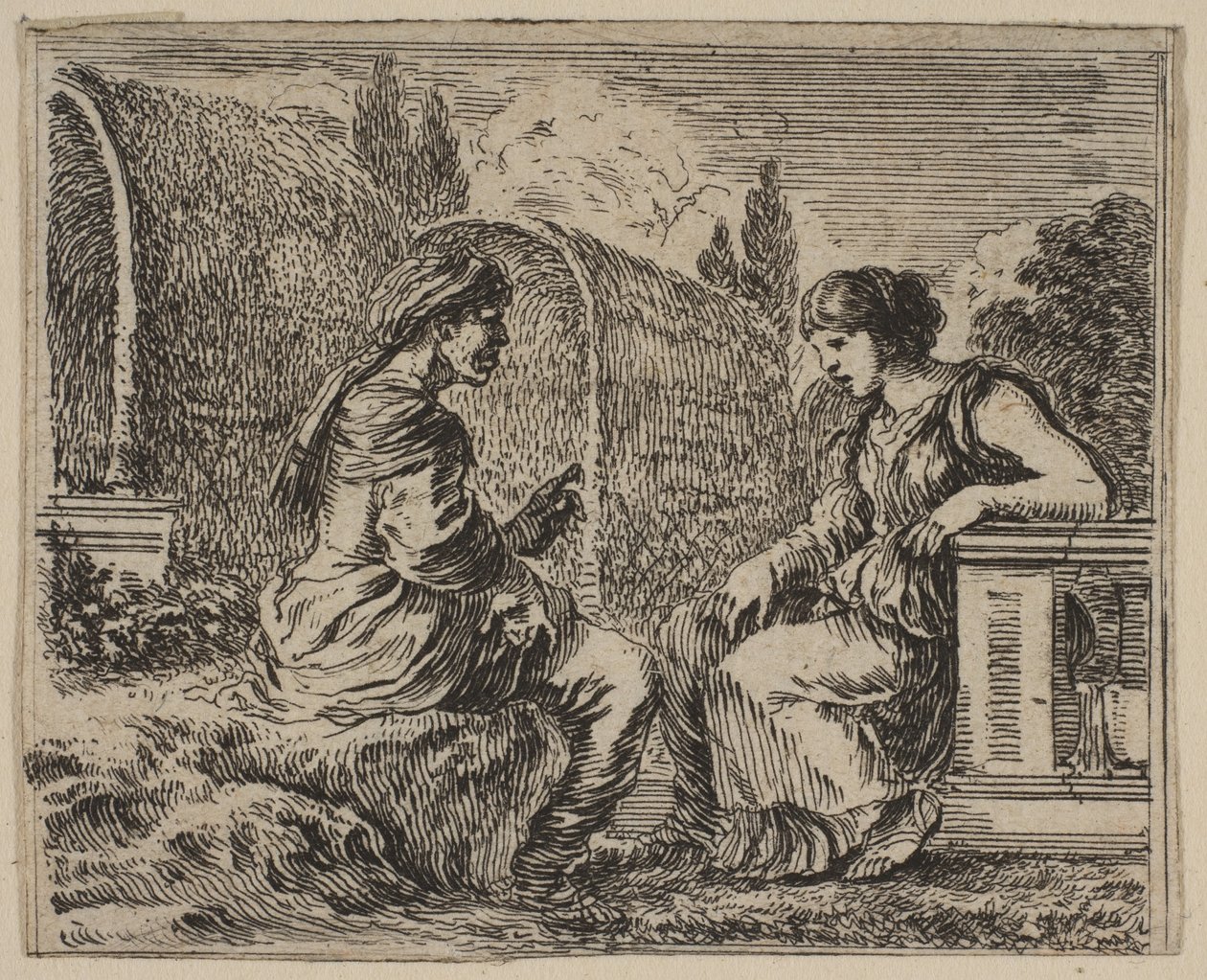 Vertumnus és Pomona, a Game of Mythology Jeu de la Mythologie-ból, 1644. alkotó: Stefano della Bella