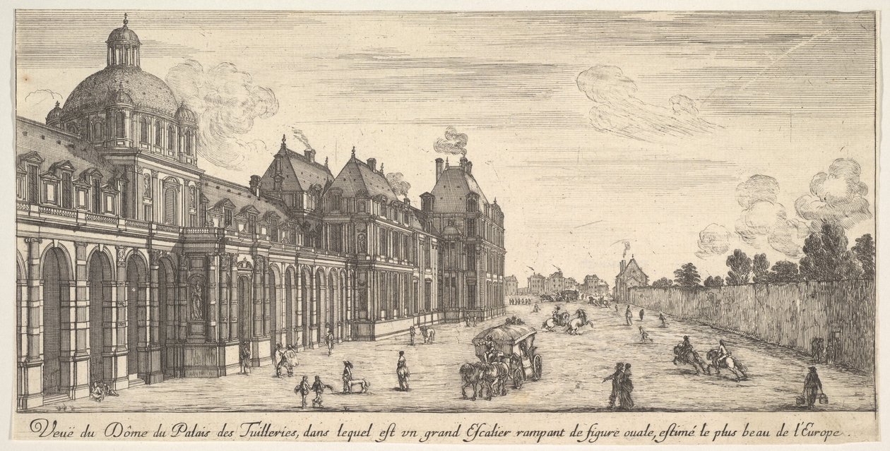 Kilátás a Tuilleries-palota kupolájára, innen Különféle kilátások a figyelemre méltó pl..., 1649-51. alkotó: Stefano della Bella