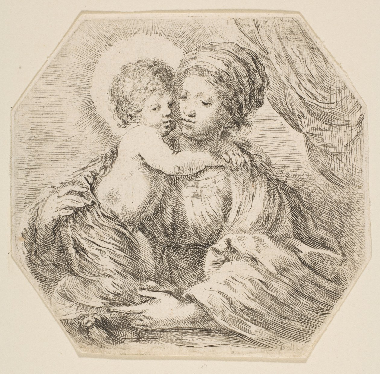 Szűz és Krisztus gyermeke, nyolcszögletű kompozíció, kb. 1649. alkotó: Stefano della Bella