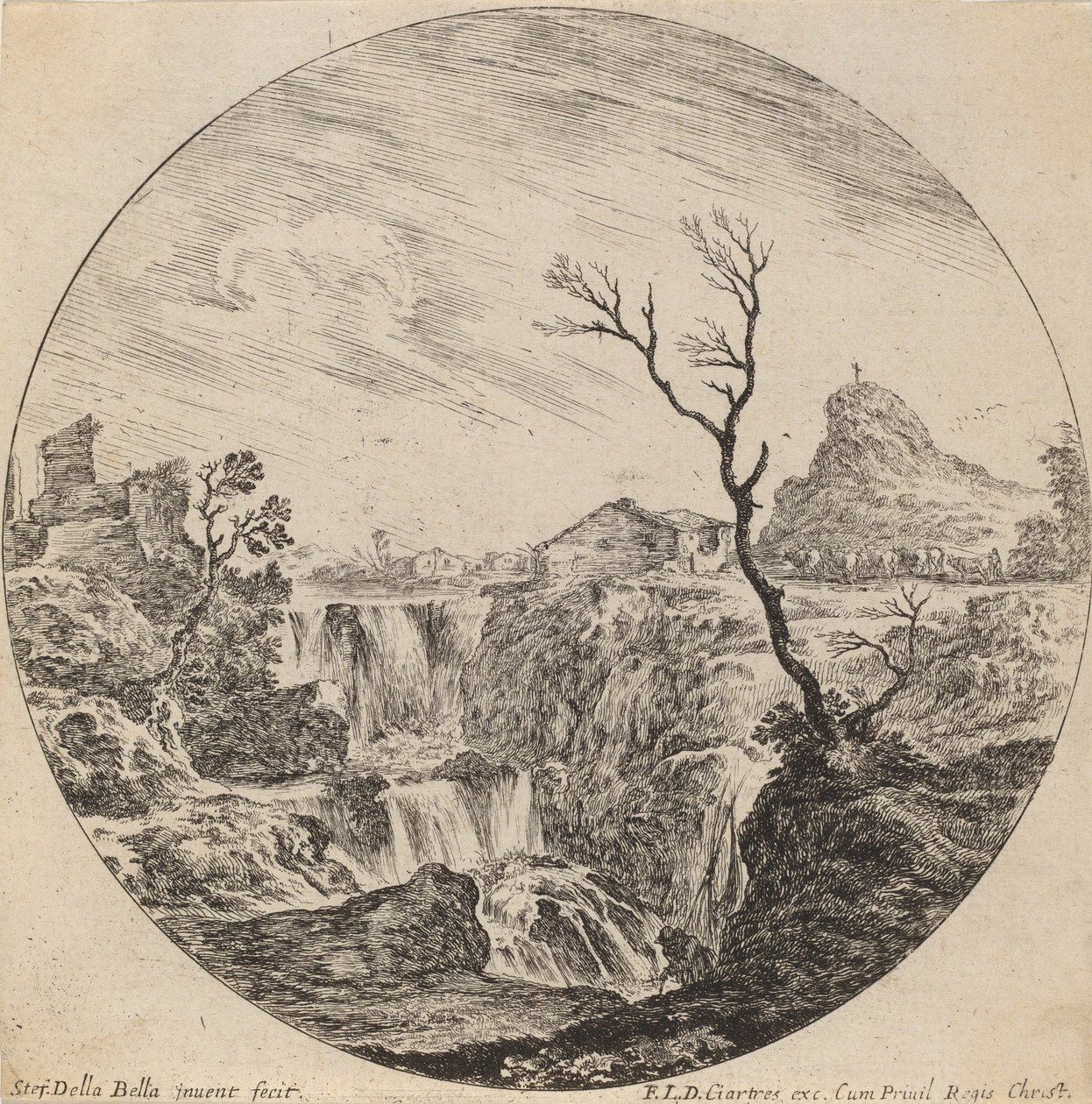 Háromszintes vízesés, 1646. alkotó: Stefano della Bella
