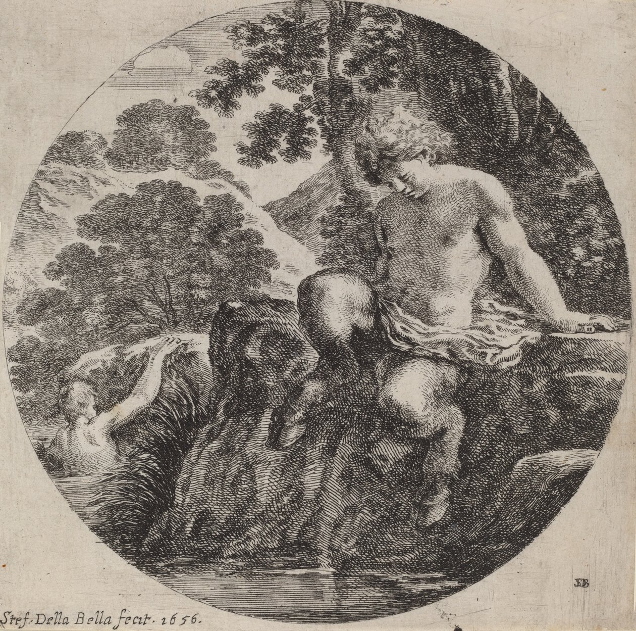 Fiatal szatír a patak partján, 1656. alkotó: Stefano della Bella