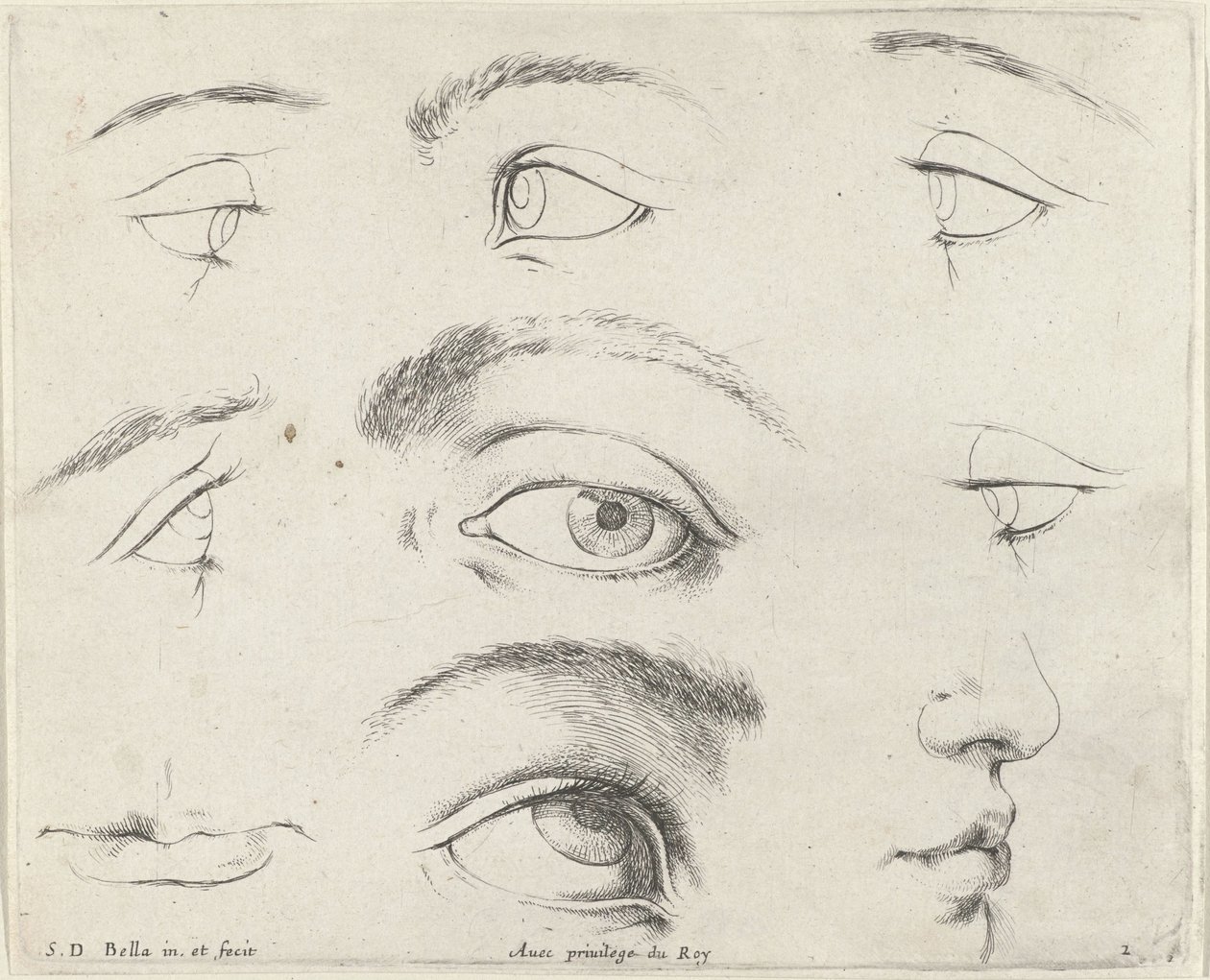 Hét szem, két száj és egy orr A rajzolás alapjai (sorozat címe) I principii del disegno (sorozat címe) alkotó: Stefano della Bella