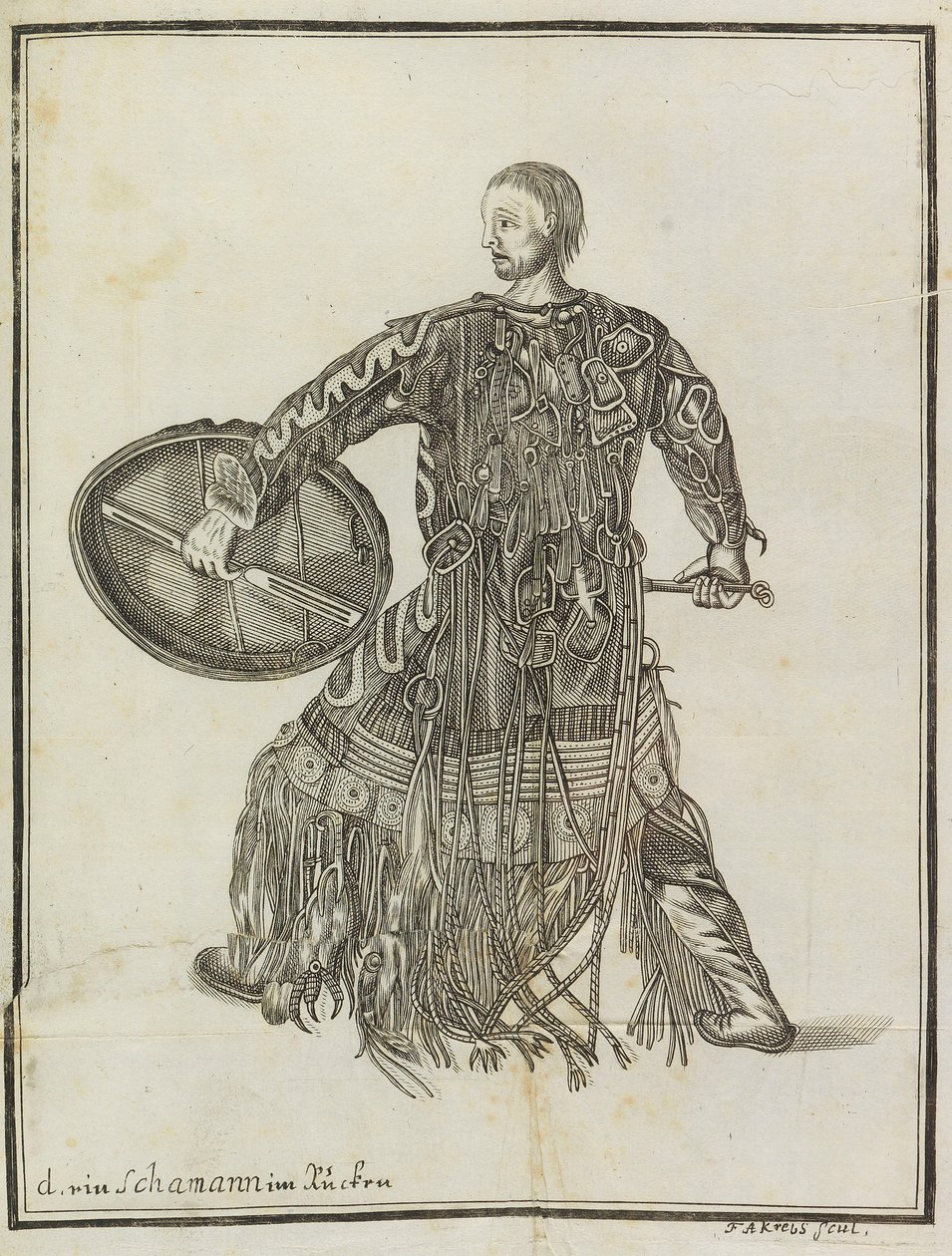 Egy sámán. Az ország leírásából Kamcsatka, c. 1750. alkotó: Steller
