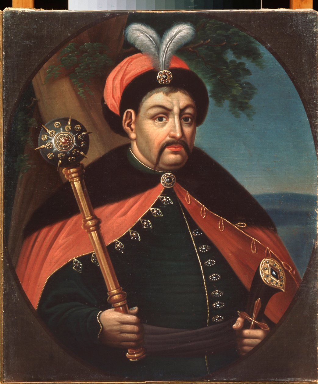 Portré du hetman (parancsnok) Ukrajna kozákja Bohdan Hmelnickij (1595-1657) (Bohdan Khelmytsky ukrajnai kozák hetman portréja) - Stepan Zemlykov peinture (debütáló 19. század), olaj, vászon 19. század, művészet Ukrajna Regionális Művészeti Múzeuma alkotó: Stepan Zemlykov