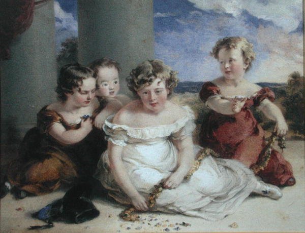 Gyerekek koszorút készítenek (akvarell papíron) alkotó: Stephan Poyntz Denning