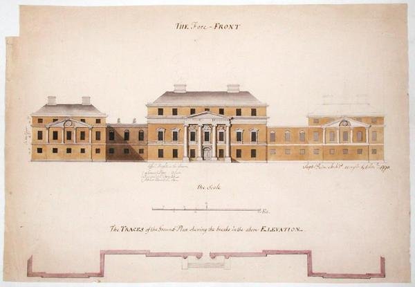 Egy villa alaprajza és magassága, 1763 (grafit, toll, tinta és mosás papíron) alkotó: Stephen Riou