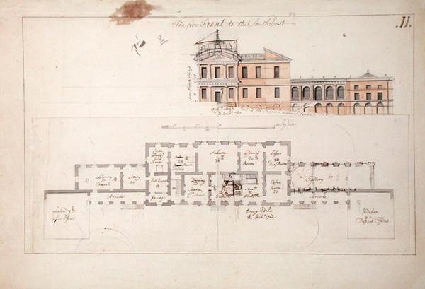Egy villa alaprajza és magassága, 1763 (grafit, toll és barna tinta és mosás papíron) alkotó: Stephen Riou