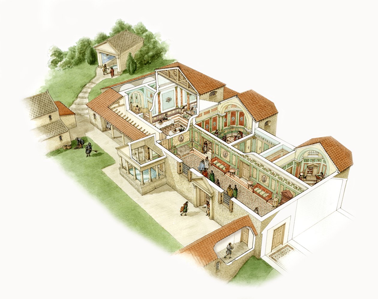 Chedworth római kori villa, Kr.u. 380-390 körül (tinta és akvarell, papír) alkotó: Stephen Conlin