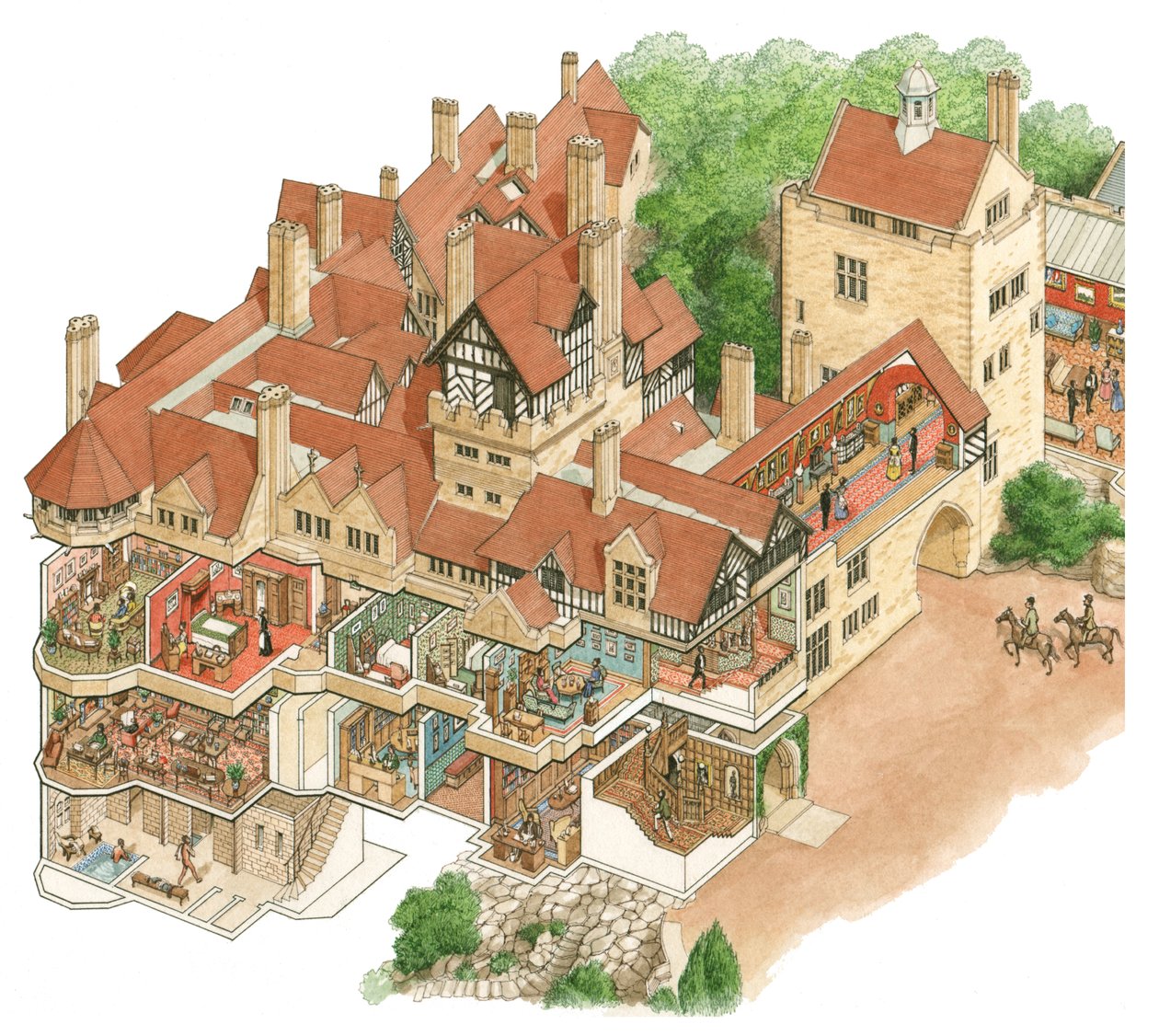 Cragside House, Northumberland, 1872-1900 körül (tus és akvarell) alkotó: Stephen Conlin