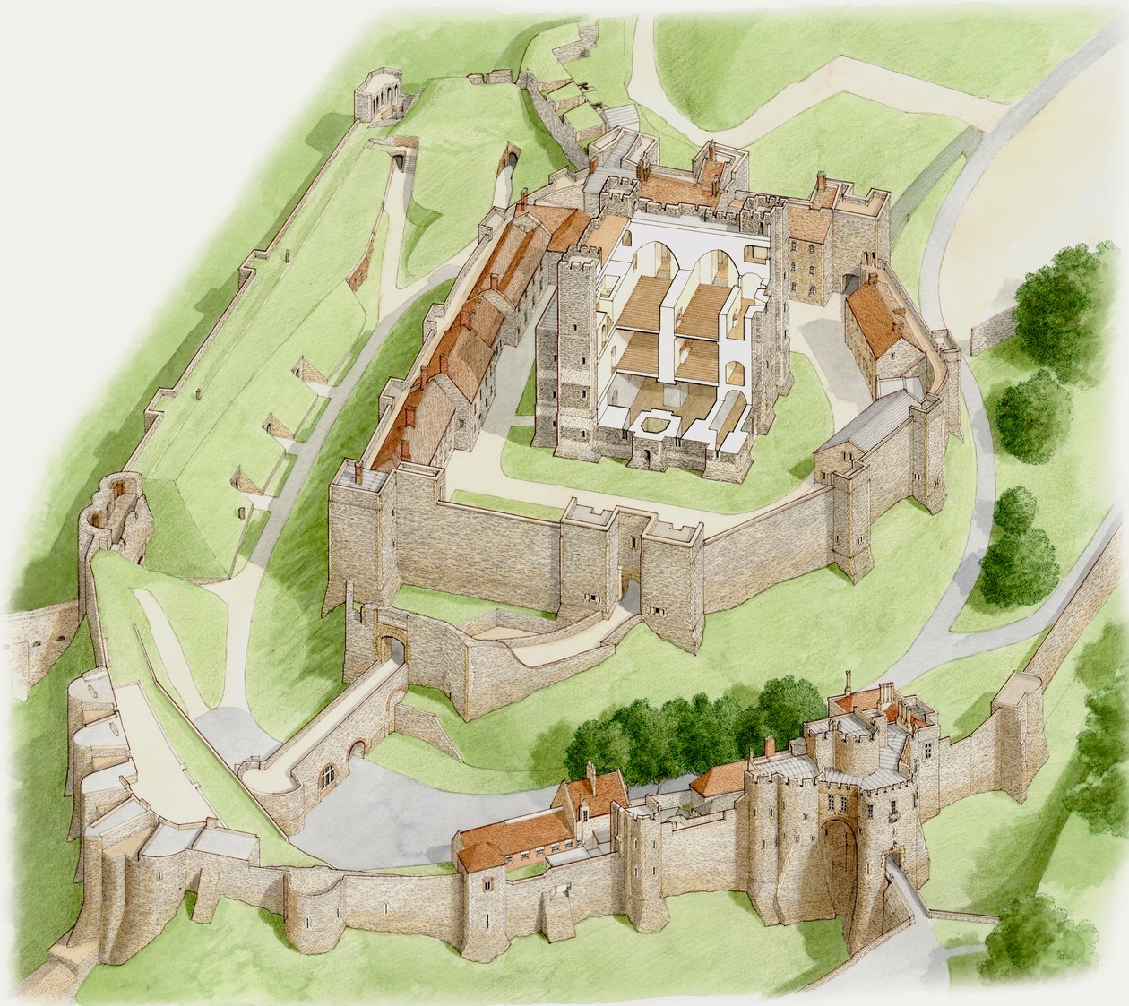 Dover Castle Today, 1945-2023 körül (tus és akvarell, papír) alkotó: Stephen Conlin