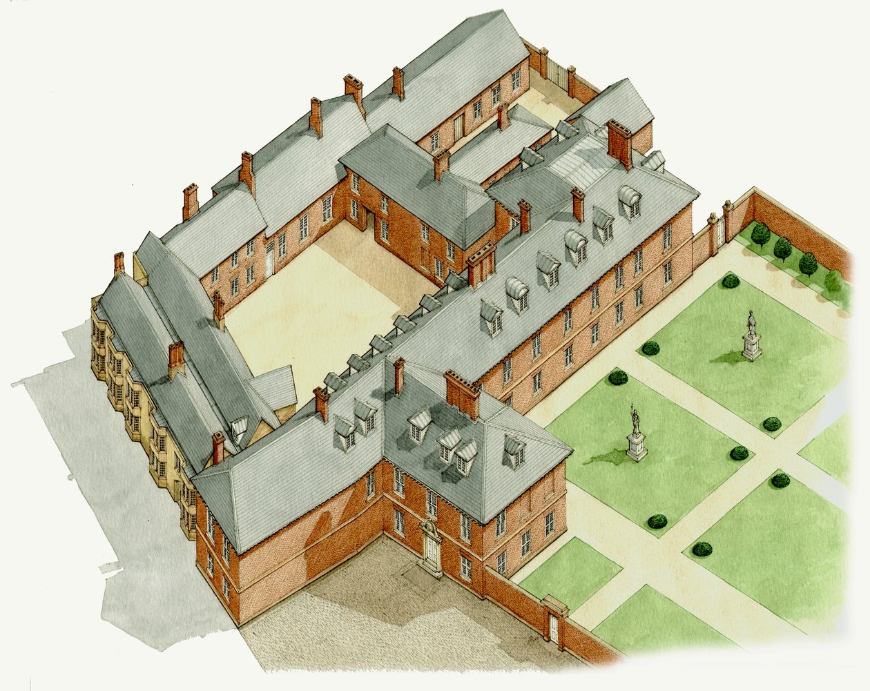 Newmarket palota, Suffolk, 1670-1683 körül (tinta és akvarell) alkotó: Stephen Conlin