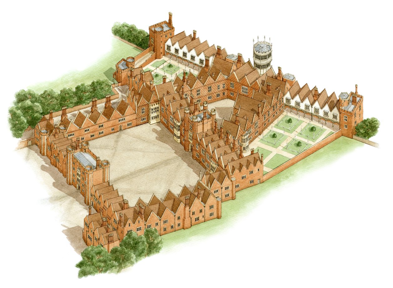 Oatlands Palace, Surrey, 1540-1600 körül (tinta és akvarell) alkotó: Stephen Conlin