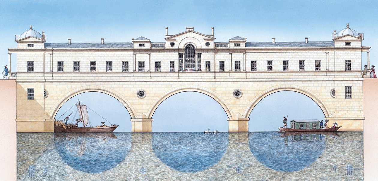 Pulteney híd, Bath, 1774-1810 körül (tus és akvarell) alkotó: Stephen Conlin
