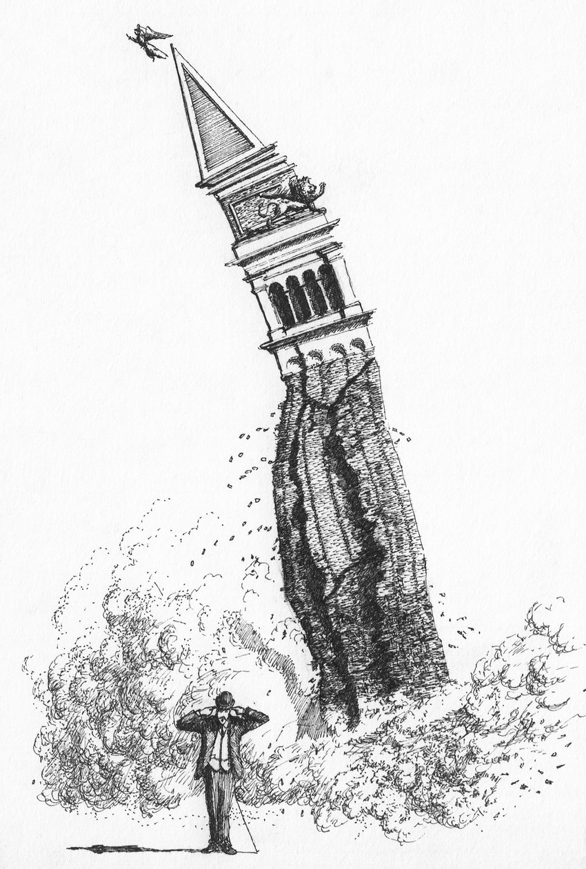A Campanile összeomlása a velencei Szent Márk téren 1902-ben alkotó: Stephen Conlin