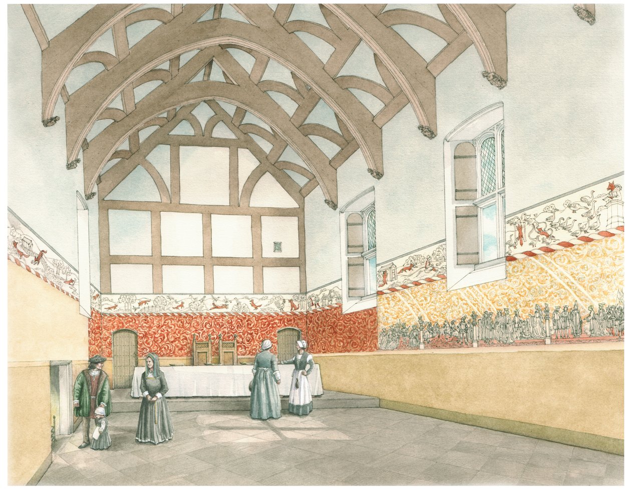 The Great Hall of Cothay Manor, Near Wellington,Somerset, 2016 (tinta és akvarell) alkotó: Stephen Conlin