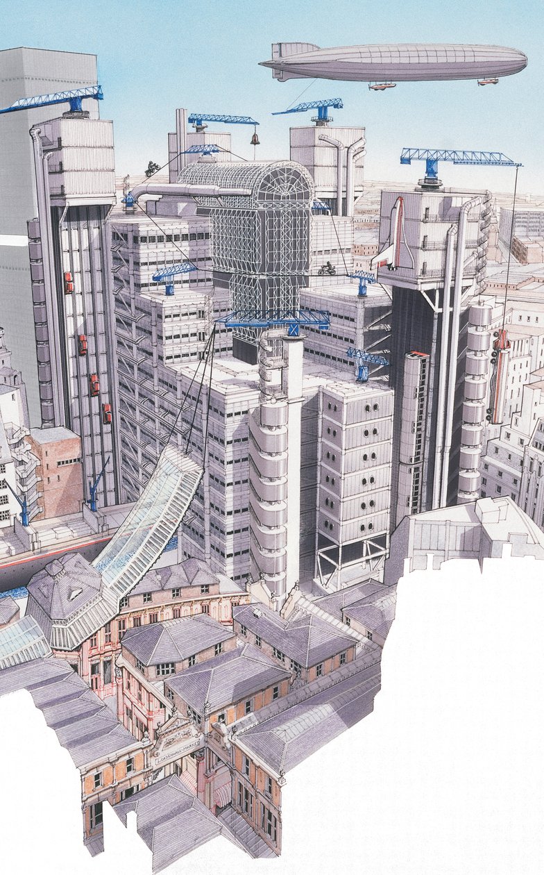 A Lloyds Building, London, 1987-1995 körül (tus és akvarell) alkotó: Stephen Conlin
