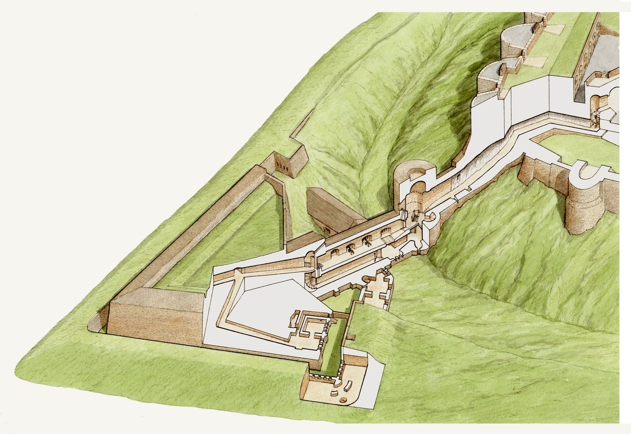 The Spur, Dover Castle, Kent, 1800-2023 körül (tus és akvarell) alkotó: Stephen Conlin