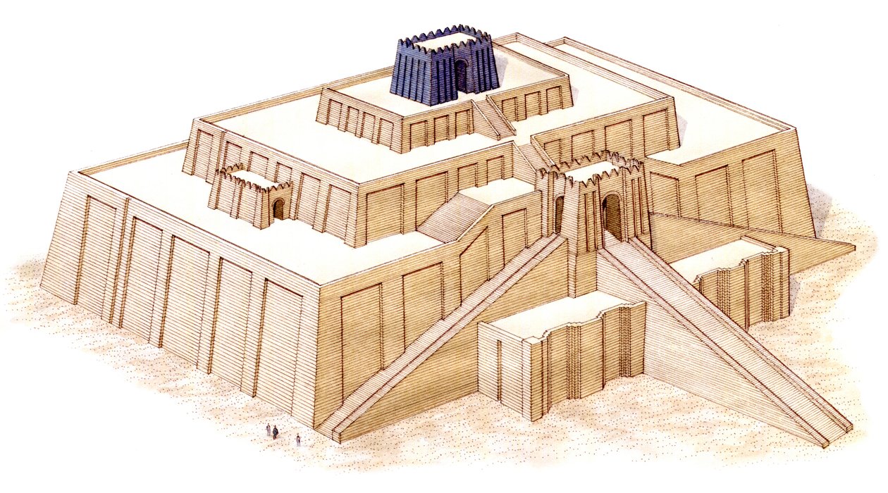 Az uri zikkurat, feltételezett Kr. e. 6. századi restaurálás (tinta és akvarell) alkotó: Stephen Conlin