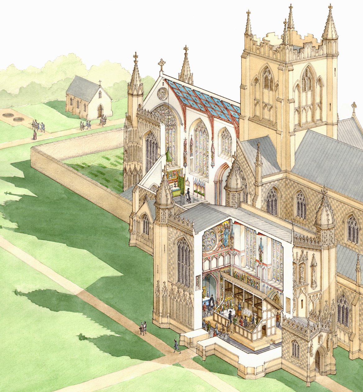 Walsingham Priory, Norfolk, 1500-1535 körül (tinta és akvarell, papír) alkotó: Stephen Conlin