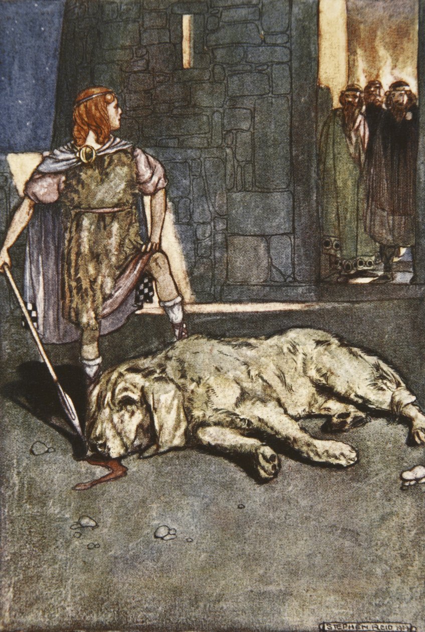 Cuchalain megöli Culain kopóját, illusztrációja Eleanor Hull (1860-1935) „Cuchulain, The Hound of Ulster” című művéből alkotó: Stephen Reid