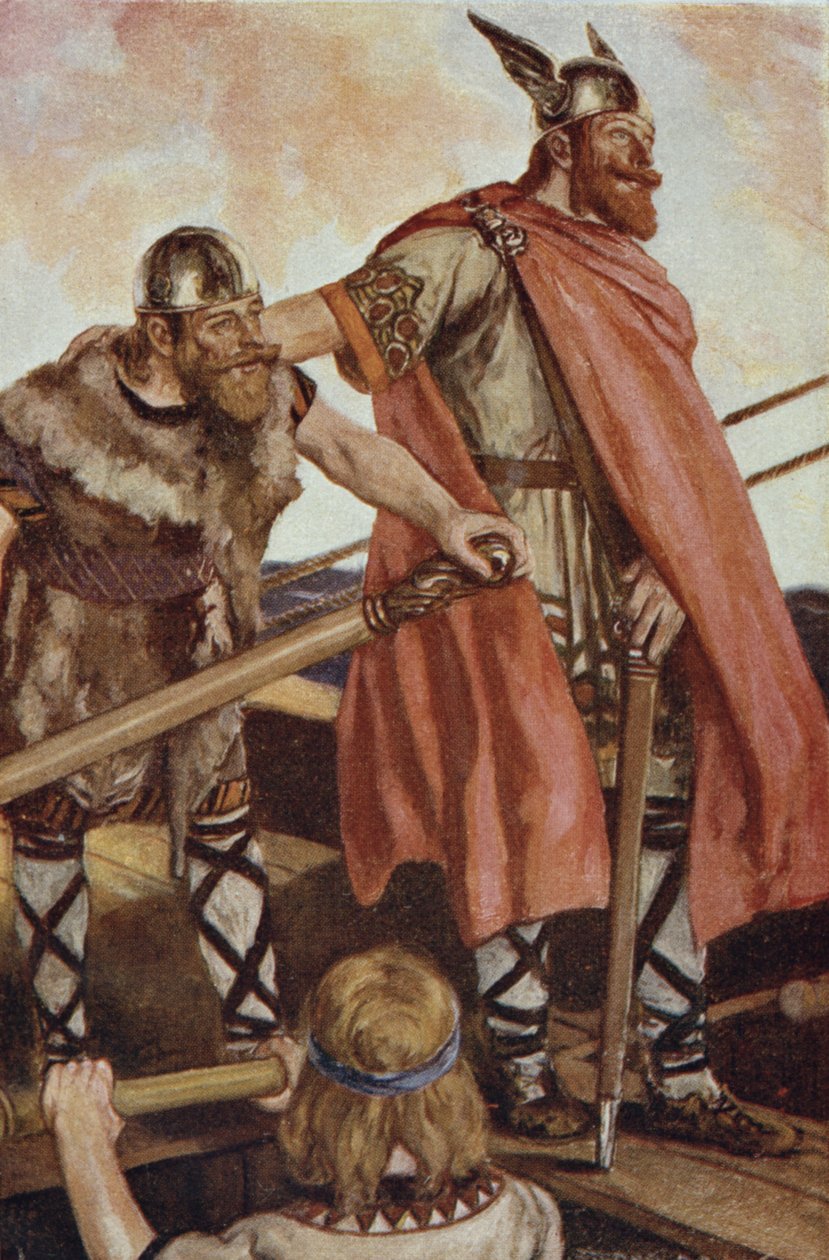 Vörös Erik (950-1003/04) Grönlandra indul, illusztrációja T.C. „The Book of Discovery” című könyvéből. Bridges, megjelent 1931 (színes litó) alkotó: Stephen Reid