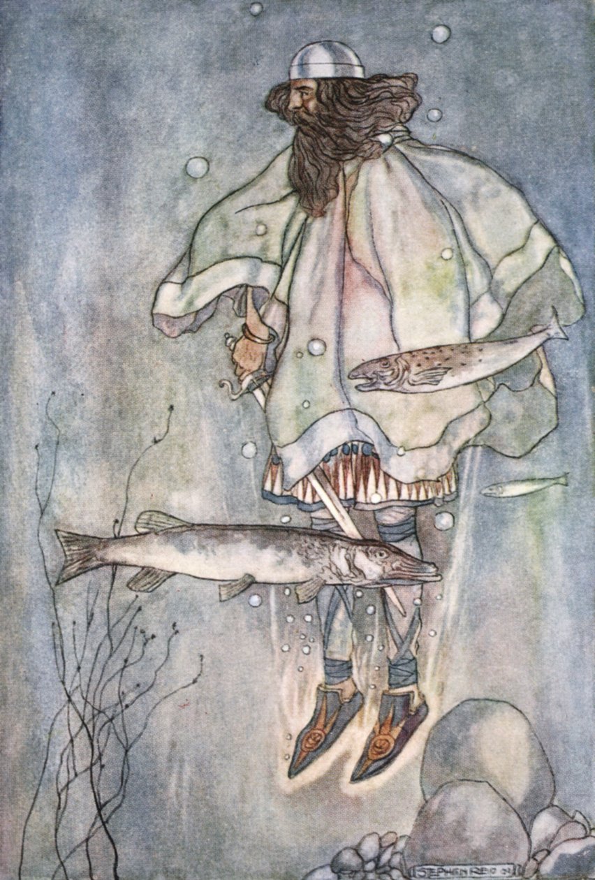 „Fergus lemegy a tóba”, 1910. alkotó: Stephen Reid