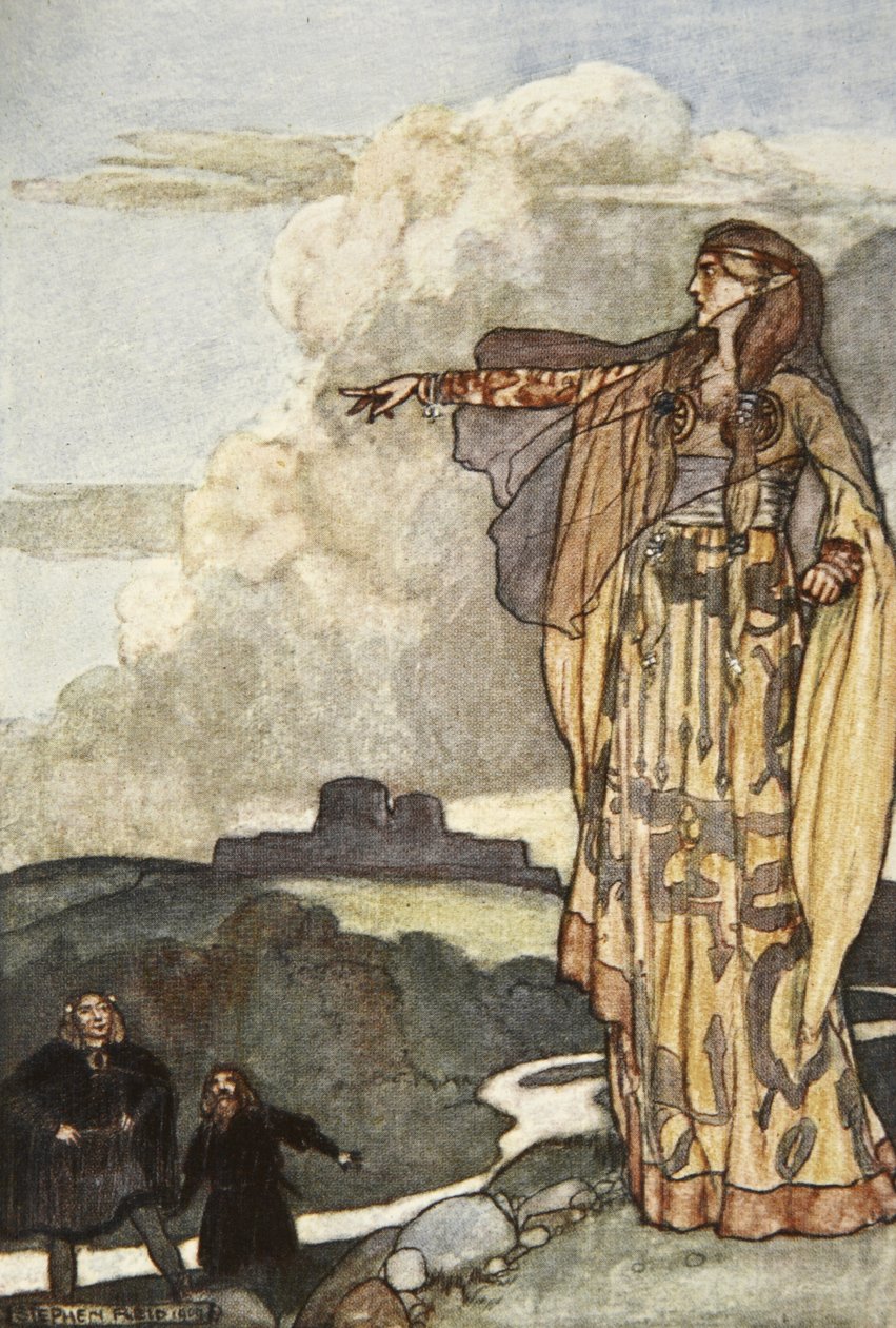 Macha megátkozza az Ulsteri embert, Eleanor Hull (1860-1935) „Cuchulain, The Hound of Ulster” című illusztrációja alkotó: Stephen Reid