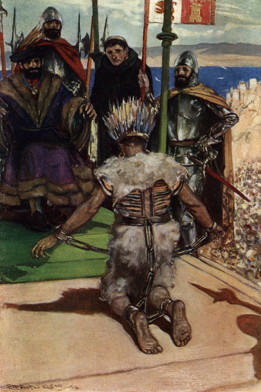 Montezuma II foglyul ejtette Hernan Cortes 1519-ben. alkotó: Stephen Reid