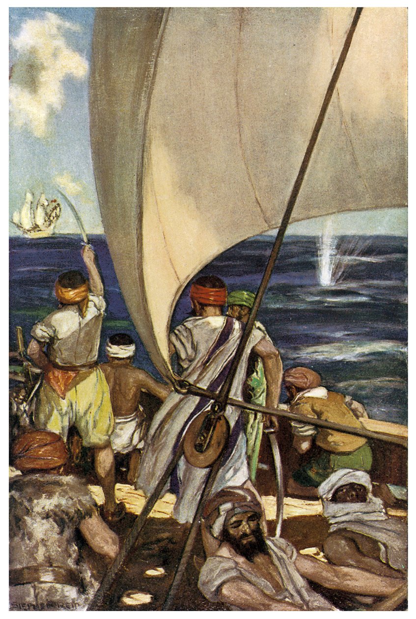 A barbar kalózok ábrázolása a Földközi-tengeren Stephen Reid (1873-1948) illusztrációja Henry Gilbert „The Boy